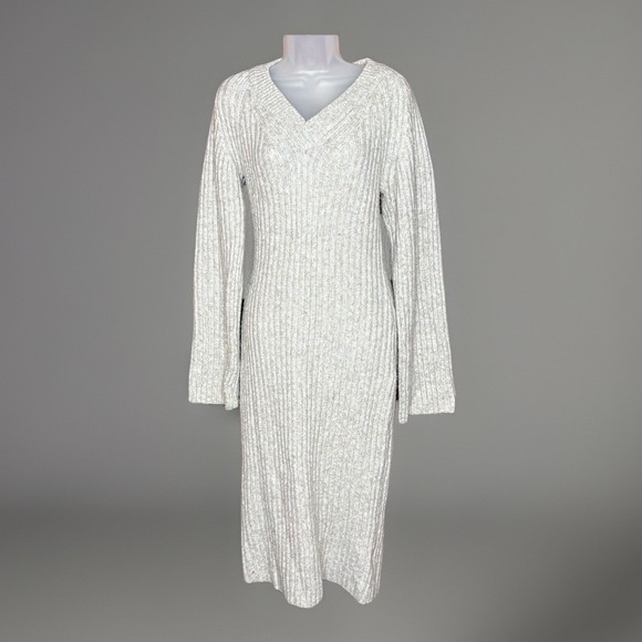 H&M Sweater Dress Women S Beige Ribbed Knit Bodycon Minimalist Y2K Scandinavian - Picture 1 of 14